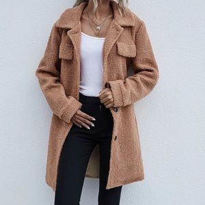 Front flap button teddy coat